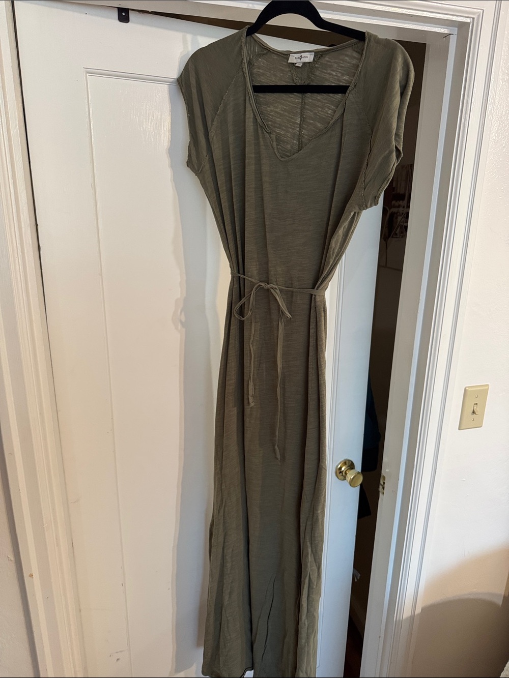 Olive Green Womens Tie-Waist Maxi Dress